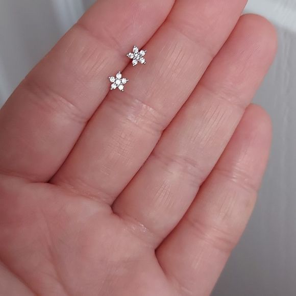 14K White Gold Plated Flower Earrings - Picture 4 of 12